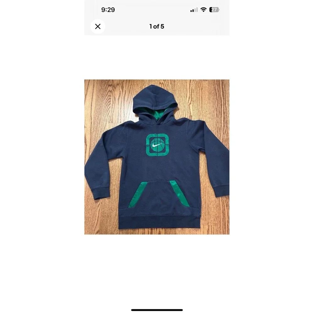 Nike Boys Hoodie Youth M 10-12 Navy Green Baseball Logo Pullover